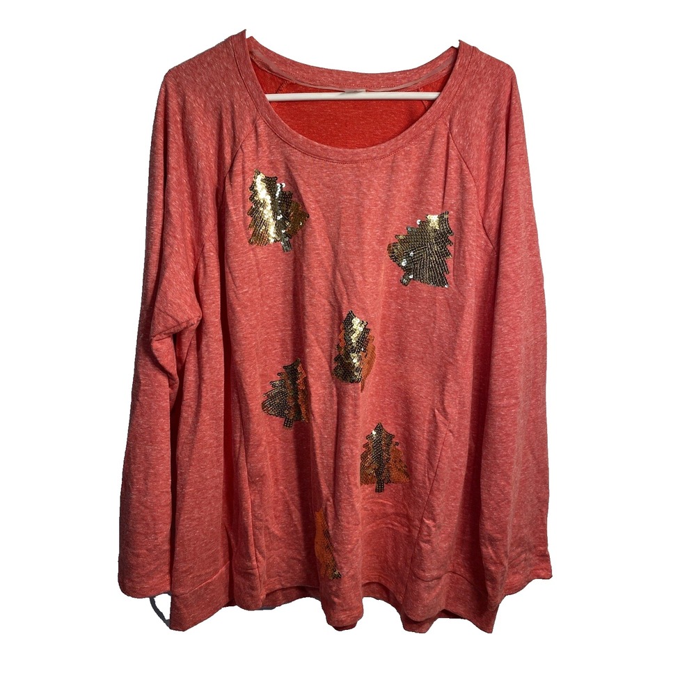 holiday time womens sweater shirt plus size 2X 20w 22w long sleeve red gold tree
